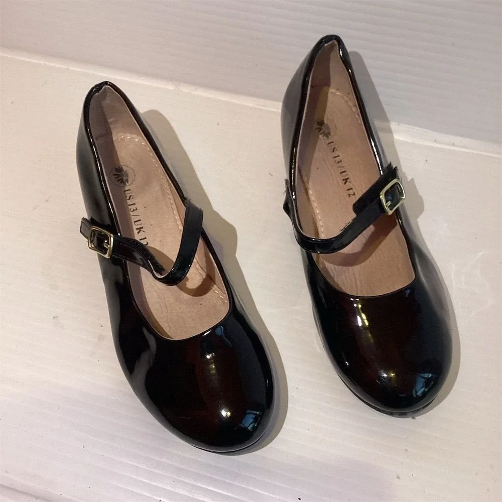Girls' Black Mary Jane Flats with Buckle Ankle Strap Size 13